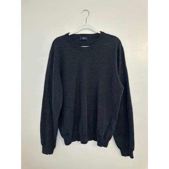 Brooks Brothers Mens Strech Charcoal Grey Merino Wool Blend Crew Sweater Large - Picture 1 of 6